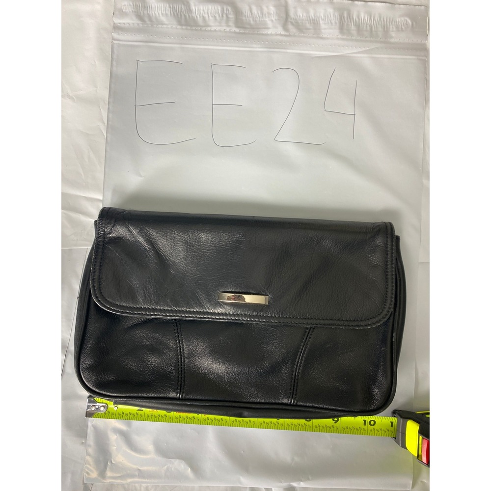 Cabin Creek Black Leather Clutch Bag Magnetic Snap Flap Minimalist Vintage - Picture 3 of 6